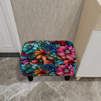 Flower Linen Ottoman Small Footstool with Legs for Living Room Bedroom | vintage floral small foot rest,extra seating,small foot rest for couch,entryway bench,shoe bench