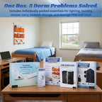 Dorm Room Essentials Set, 5-Piece College Dorm Essentials Kit for Girls & Guys, Laundry Backpack Hamper, Shower Caddy, Bedside Organizer, LED Light, Removable Wall Hooks