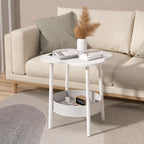 Small Coffee Table, 2 Tier Flower Shaped Desktop Accent Table, Modern Couch Bedside End Tables, Nightstand for Bedroom or Living Room, Small Spaces Display Side Tables White