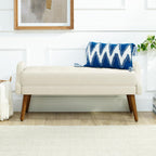 Modern Living Room Bench, Made of Looped Yarn Fabric, with Soft Cushion, Irregular Geometric armrests, and Rubber Wooden Legs, Suitable for Living Rooms, bedrooms, and entrances-Beige RR