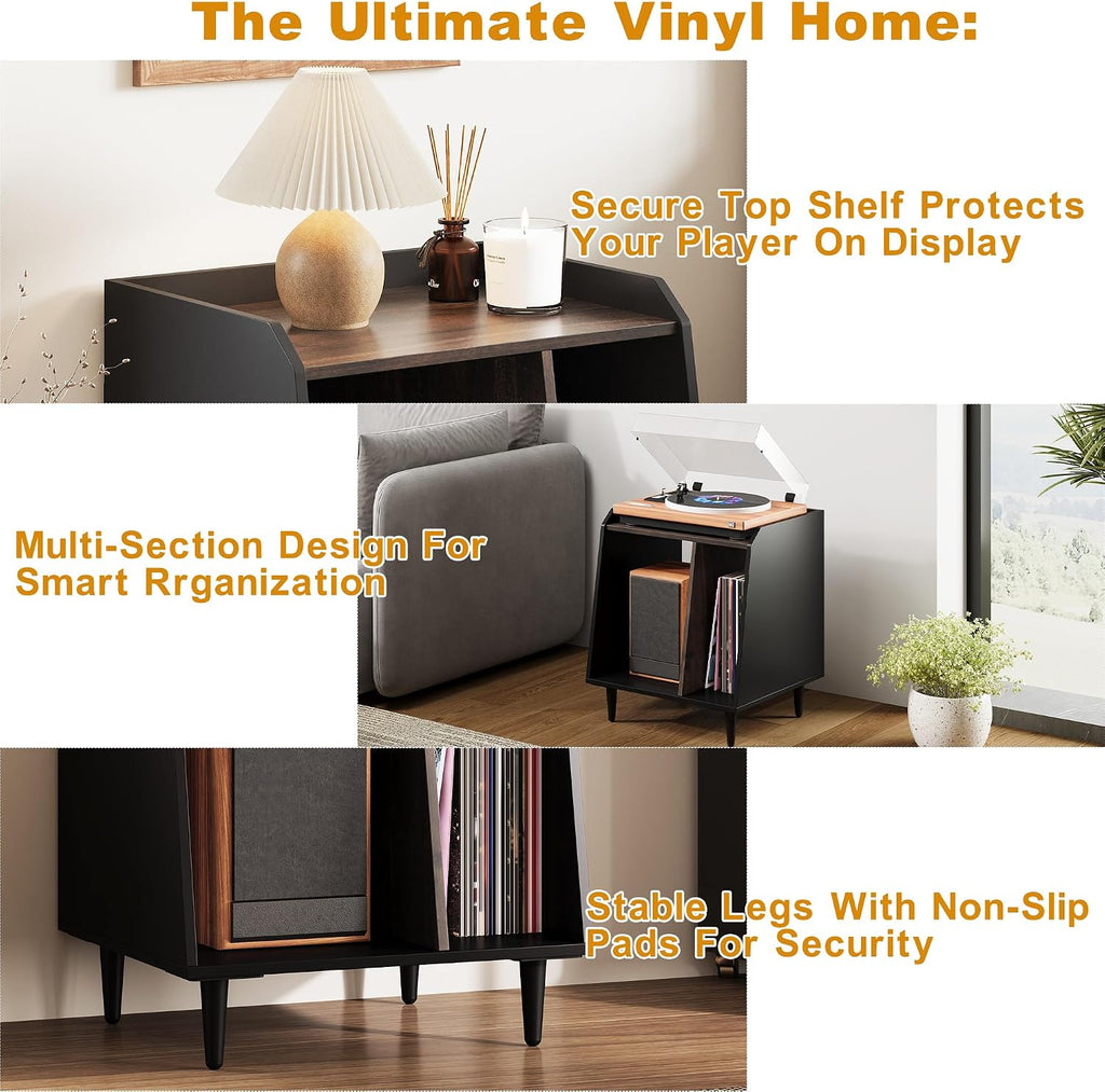 Rresyet End Table, Side Table with Adjustable Divided Shelves, Wooden Storage Cabinet,Side Table with Storage for Living Room and Bedroom (Black, 1 Pieces)