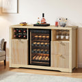 Coffee Bar Cabinet with Fridge Space, 53"L Wine Cabinets with Storage Drawer, Wood Buffet Sideboard Table, Fluted Liquor Cabinet with Wine Rack for Home Living Room,20"D x 53.1"W x 39.4"H-Natural Oak