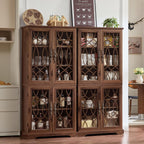 Joaxswe 67" Tall Pantry Cabinet Set of 2, Vintage Kitchen Pantries Cabinets with Glass Doors & Adjustable Shelves, Wood Cupboard with Large Storage for Dining Room, Bathroom, Brown