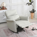 Chair, Rocking, PU Leather Nursery Glider, Manual Rocker Chair for Adults, 150 Degree Recline, Wide Armrests, Living Room Bedroom Home Theater, Light Gray