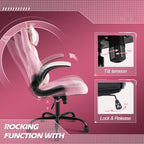 Ergonomic Computer Gaming Desk Chair, PU Leather with Adjustable Lumbar Support and Headrest, Flip-Up Armrests Swivel Wheels & Reclining Chair for Adults and Teens (Pink)