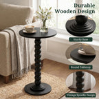 Round Side Table for Small Spaces, Modern Pedestal End Table with Solid Wood Spindle Leg, Small Drink Table Accent Nightstand for Living Room, Bedroom, Sofa Side, Apartment & Office, Black