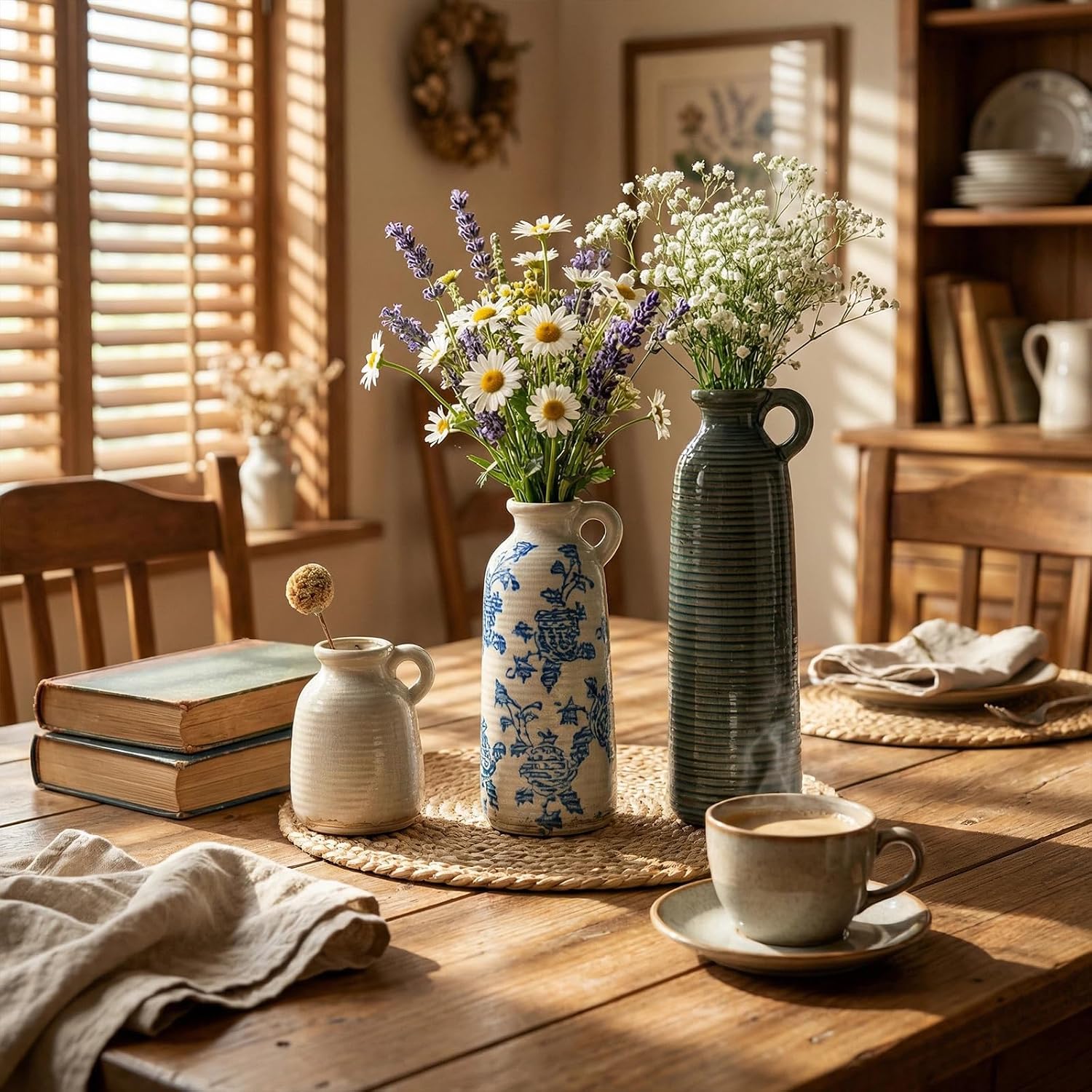 Ceramic Vase Sets, Flower Vases for Farmhouse Decoration, Modern Home Decor, Living Room Kitchen Table Centerpieces, Shelf, Mantel, Fireplace and Entrance Decorations.