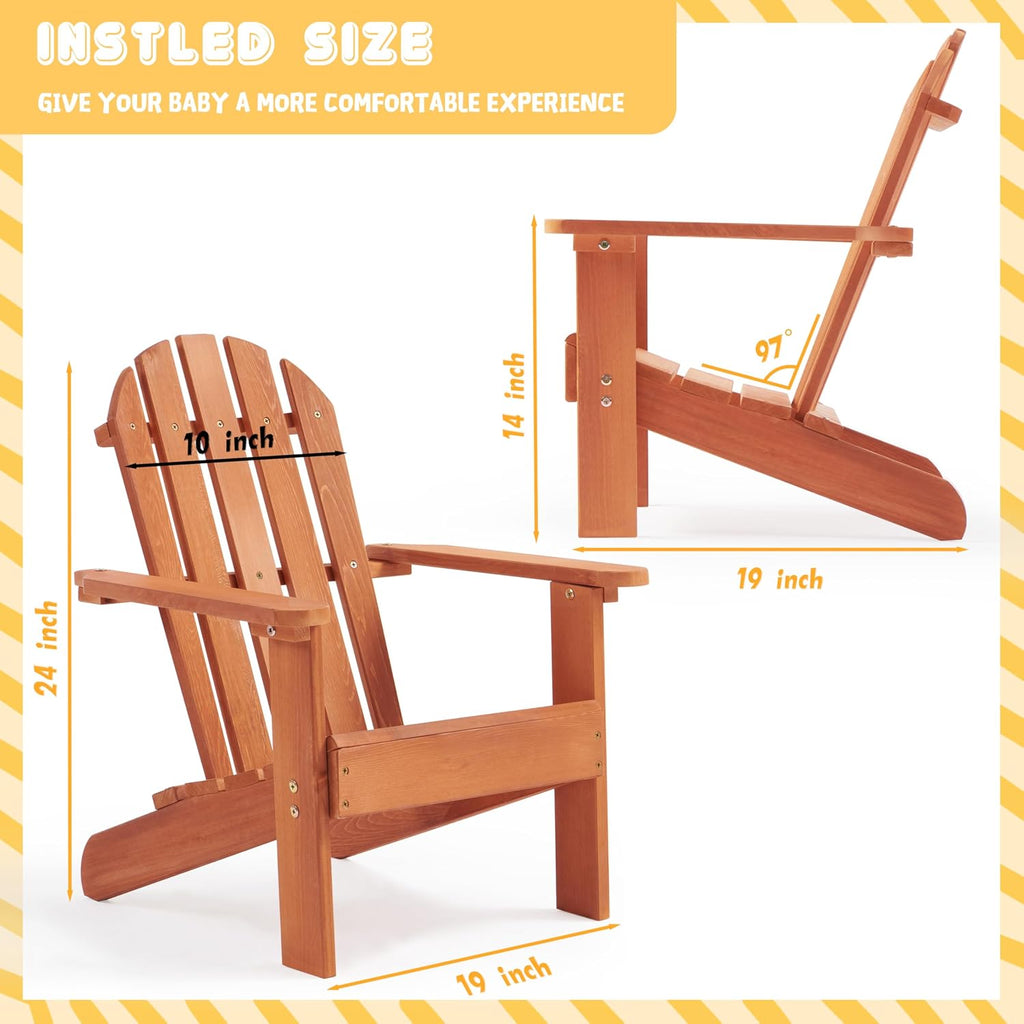 SoliWood Kids Outdoor Wooden Adirondack Chair for Patio Garden Backyard Porch Pool