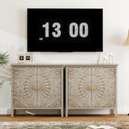 Carved Buffet Cabinet with Floral Pattern & Gold Handle, 31.5" W Distressed Sideboard with 2 Doors & Solid Wood Leg, American Style Accent Cabinet for Living Room, Kitchen, Vintage Color, 1 PC