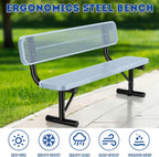 Heavy Duty Park Bench for Outside, Metal Park Bench with Back Portable Frame, Outdoor Steel Mesh Garden Bench with Backrest for Garden, Lawn, Patio, Porch, Park, Yard (Grey, 6FT/73INCH)