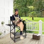 Tall Folding Directors Chair with Side Table 30.71" Seat Height Foldable Camping Chair Bar Stool for Makeup Artist Face Painting with Footrest and Storage Pocket Supports 350LBS