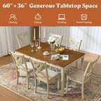 AMERLIFE 7-Piece Farmhouse Dining Table Set for 6, 60" Solid Wood Kitchen Table with 6 Upholstered Chairs, Space-Saving Rustic Dining Set for Dining Room, Kitchen, Small Apartment, Rustic Cream
