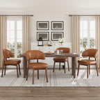 MALOL Wooden Dining Chairs Set of 4, Modern Upholstered Dining Room Chair, PU Leather Kitchen Side Chairs with Curved Open Back for Living Room/Restaurant/Cafe, Brown