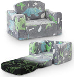 aodisman Thick Comfy Kids Chair and Couch, 2-in-1 Soft Foldable Plush Kids Sofa, Foam Seating for Reading and Play, Removable Washable Cover, Gray Dinosaur