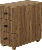 Tribesigns End Table with 3 Drawers, Farmhouse Fluted Narrow Side Table, Wood Slim Sofa Side Table for Small Spaces, Rustic Nightstand with Storage for Living Room Bedroom
