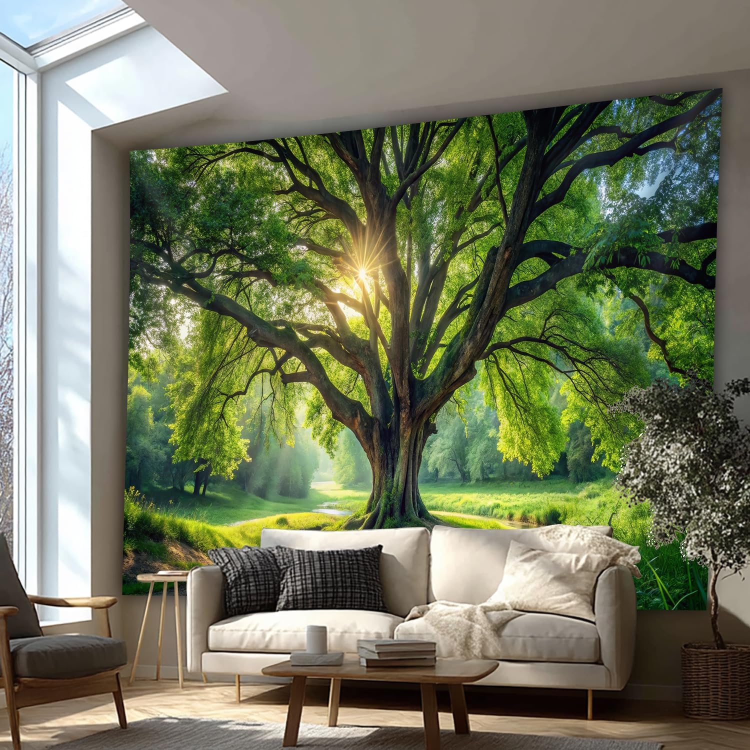SparkLia Green Forest Tapestry - Nature Sunlight Streaming Through Trees Aesthetic Wall Art, Landscape Scenery Wall Hanging Tapestries for Bedroom, Living Room, Dorm, Home Decor - 59.1" x 80"