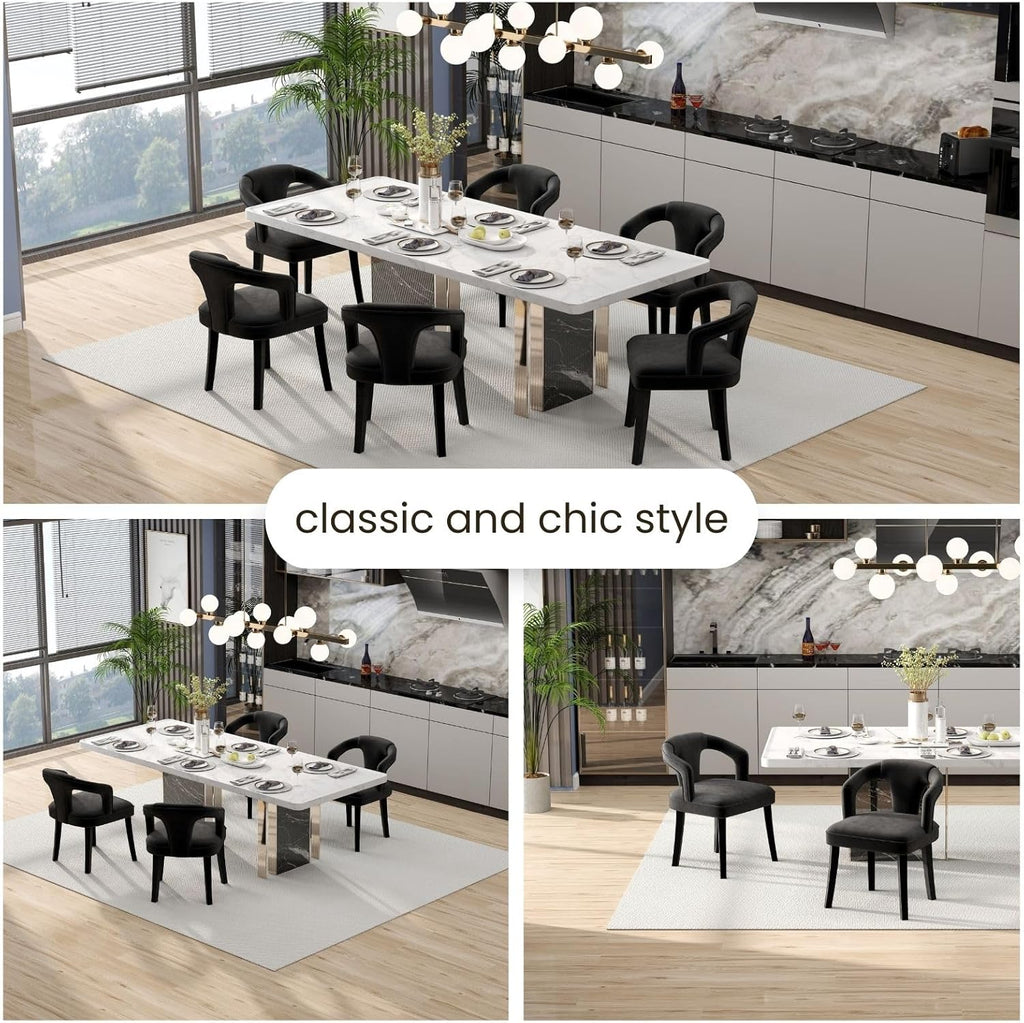 Modern Black Dining Chairs Set of 4, Velvet Upholstered Boucle Dining Chair with Arms, Accent Side Chair for Kitchen & Dining Room Living Room Restaurant Reception