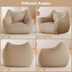 Toddler Bean Bag Chair, Stuffed Kids Bean Bag Sofa with Filler Corduroy Bean Bag Seat for Kids, Small Comfy Lazy Sofa Lounge Chair with Armrests and Back Support for Gaming, Reading, Beige