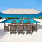 SERWALL Outdoor 84" HDPE Dining Table with Umbrella Hole for 6-8, Brown | 9-piece HDPE 84" dining table, Ideal for Outdoor Gathering