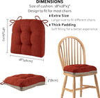 ELFJOY Chair Cushions for Dining Chairs 18" x 18" x 3" Kitchen Chair Cushions Set of 4 Tufted Chair Pads with Ties and Non-Slip Backing Comfortable Seat Cushion for Indoor Dining Room (Rust)