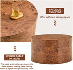 Round Nesting Coffee Tables Set of 2,Modern Coffee Table with Burl Wood Grain Finish, Round Center Table Side End Table with Storage for Living Room Office (24.8in+17.3in),Brown