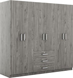 SOFTSEA 6 Doors Armoire Wardrobe Closet with Drawers, 70.9" Large Armoire Wardrobe Cabinet with Storage Shelves and 3 Hanging Rods, Bedroom Clothes Cabinet Organizer (Grey)