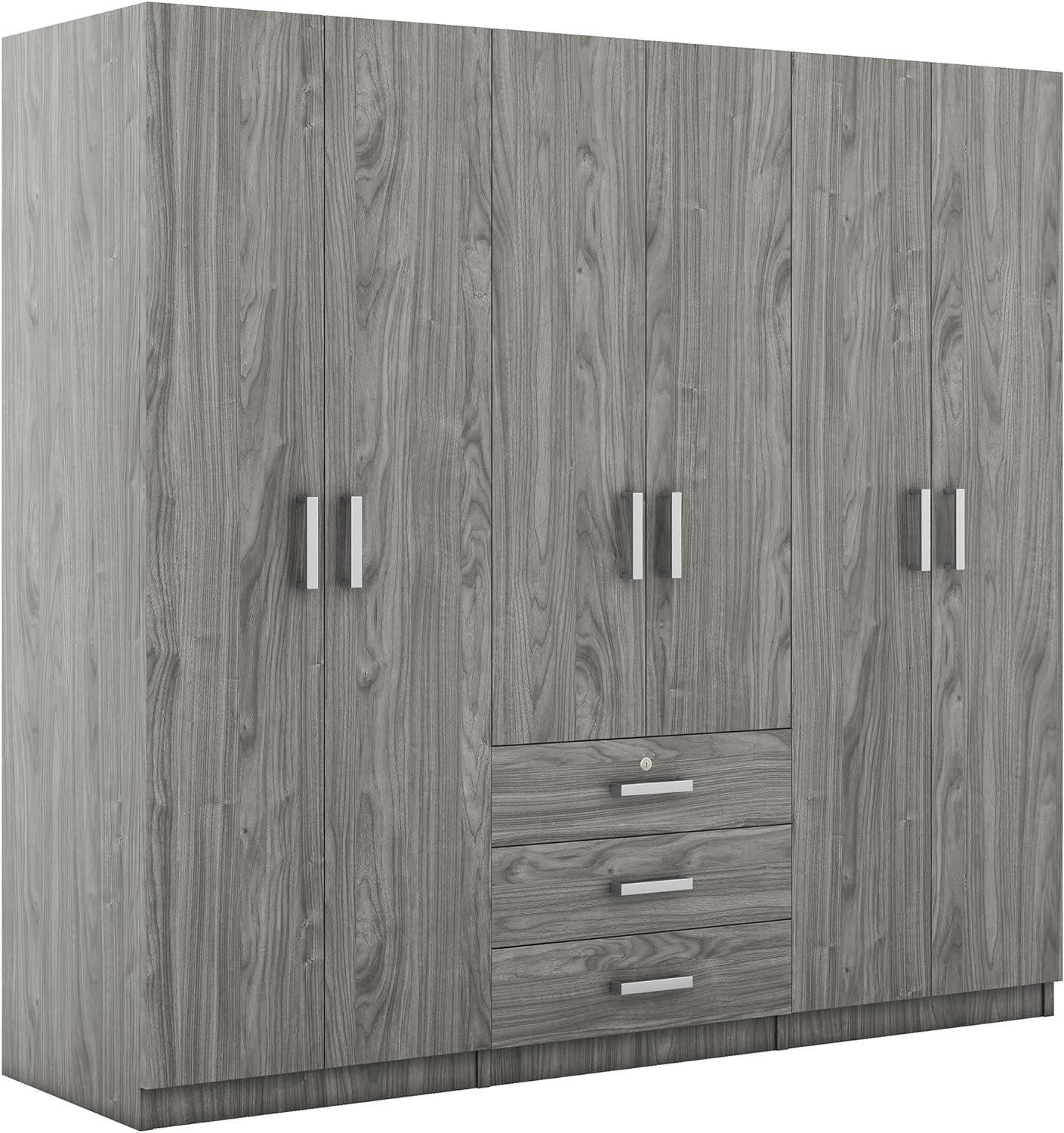 SOFTSEA 6 Doors Armoire Wardrobe Closet with Drawers, 70.9" Large Armoire Wardrobe Cabinet with Storage Shelves and 3 Hanging Rods, Bedroom Clothes Cabinet Organizer (Grey)