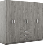 6-Door Wooden Wardrobe, Maximize Bedroom Storage with a Modern, Clean Design and Big Drawers (Gray)