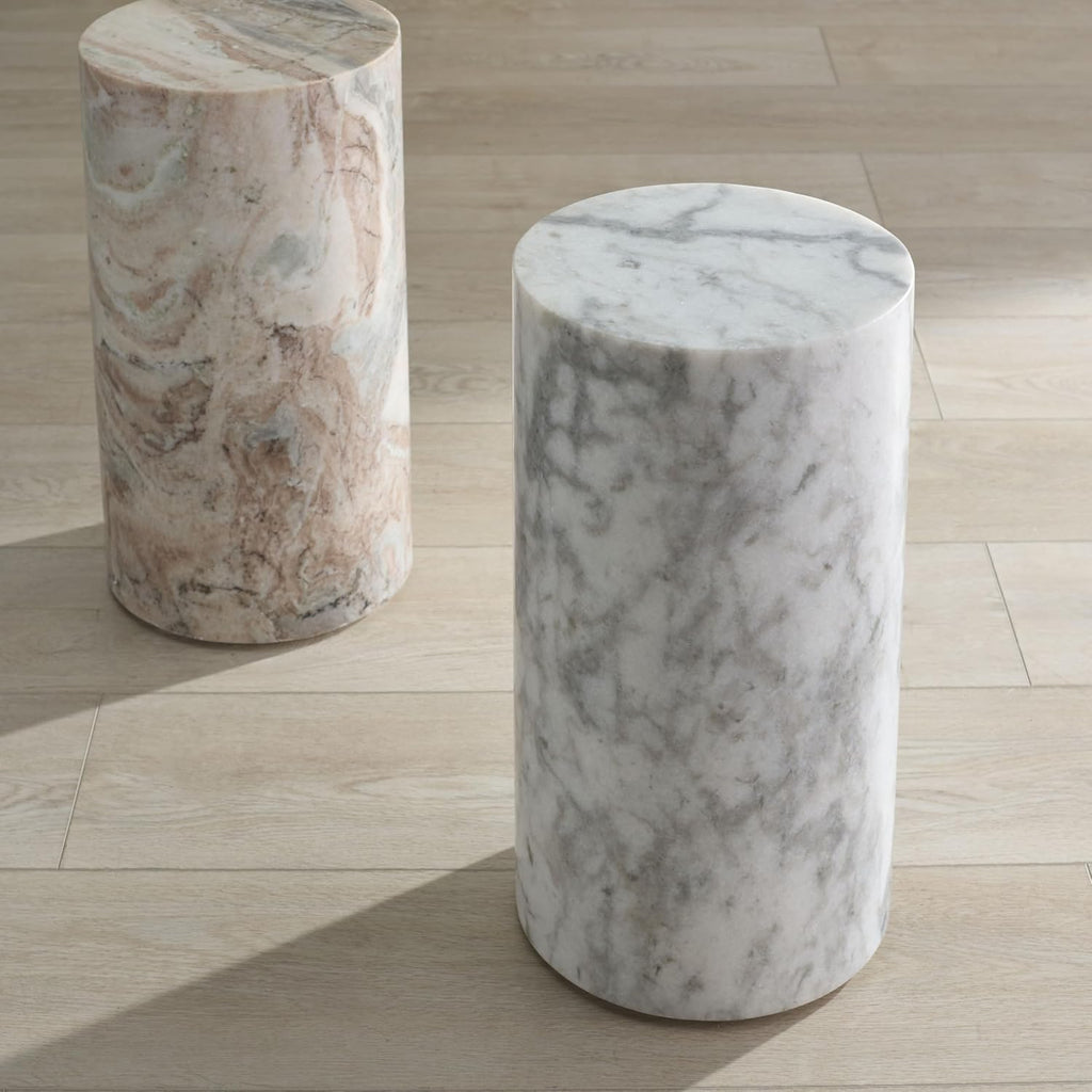 SAFAVIEH Couture Collection - Leah Bryanna White Marble Accent Table, Round Drink Table, Sculptural Pedestal Design (SFV9750A)