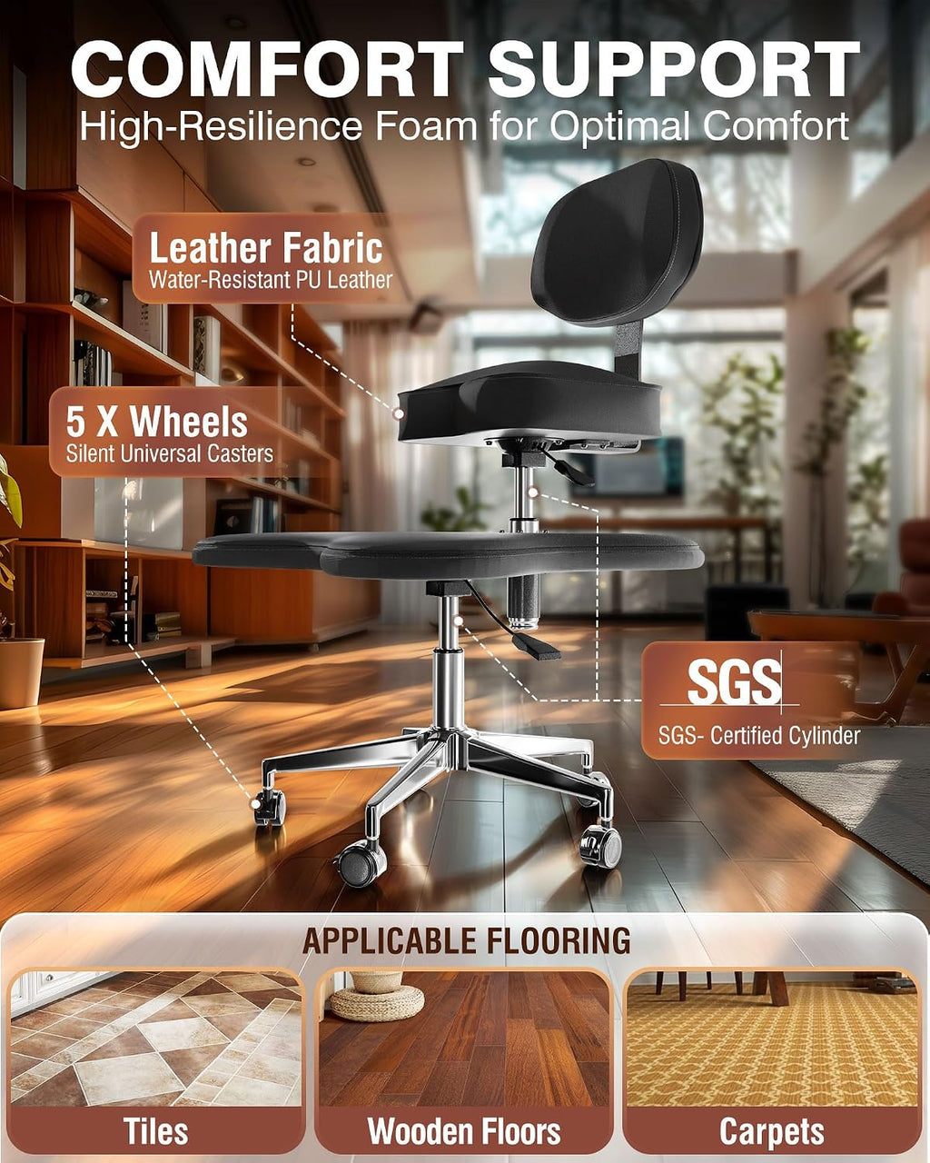 PYY ADHD Chairs for Adults - Meditation Cross Legged Office Chair with Wheels, Ergonomic Fidget Squatting Kneeling Chair with Lumbar Back Support Adjustable Height for Home Office