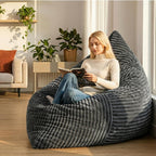3 in 1 Giant Bean Bag Chair for Adults & Kids, Convertible Bean Bag Bed, Couch & Floor Cushion, Comfy Reading Lounge Sofa, Soft Corduroy Washable Cover for Bedroom, Living Room & Dorm, DarkGrey