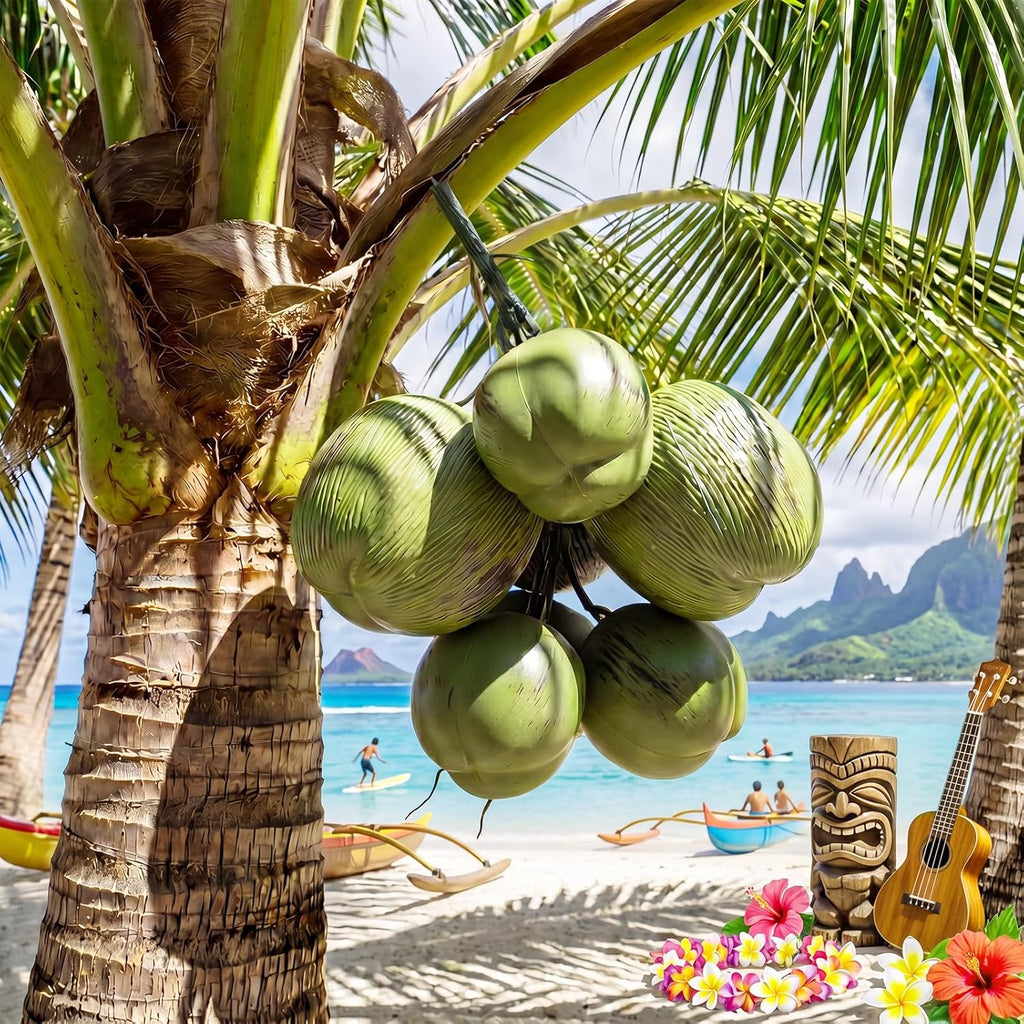 Novabright Fake Coconut, 1 Bunch Artificial Coconuts for Decoration, Lifelike Tropical Fake Green Coconuts Prop Artificial Fruit for Home Decoration Display Photo Prop (Seven Coconut)