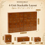 Modular Apothecary Cabinet with 48 Drawers I Stackable Library Card Catalog Organizer, Solid Wood Desktop Storage with Metal Label Holders for Makeup, Crafts, Oils, Tea & Office Supplies