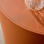 Modern Round Side Table Set of 2, MDF Core with Saddle Leather Upholstery, Cylinder Accent End Tables for Bedroom, Living Room, Apartment, Lounge, Bedside Decor, Coffee Table Use (Orange)