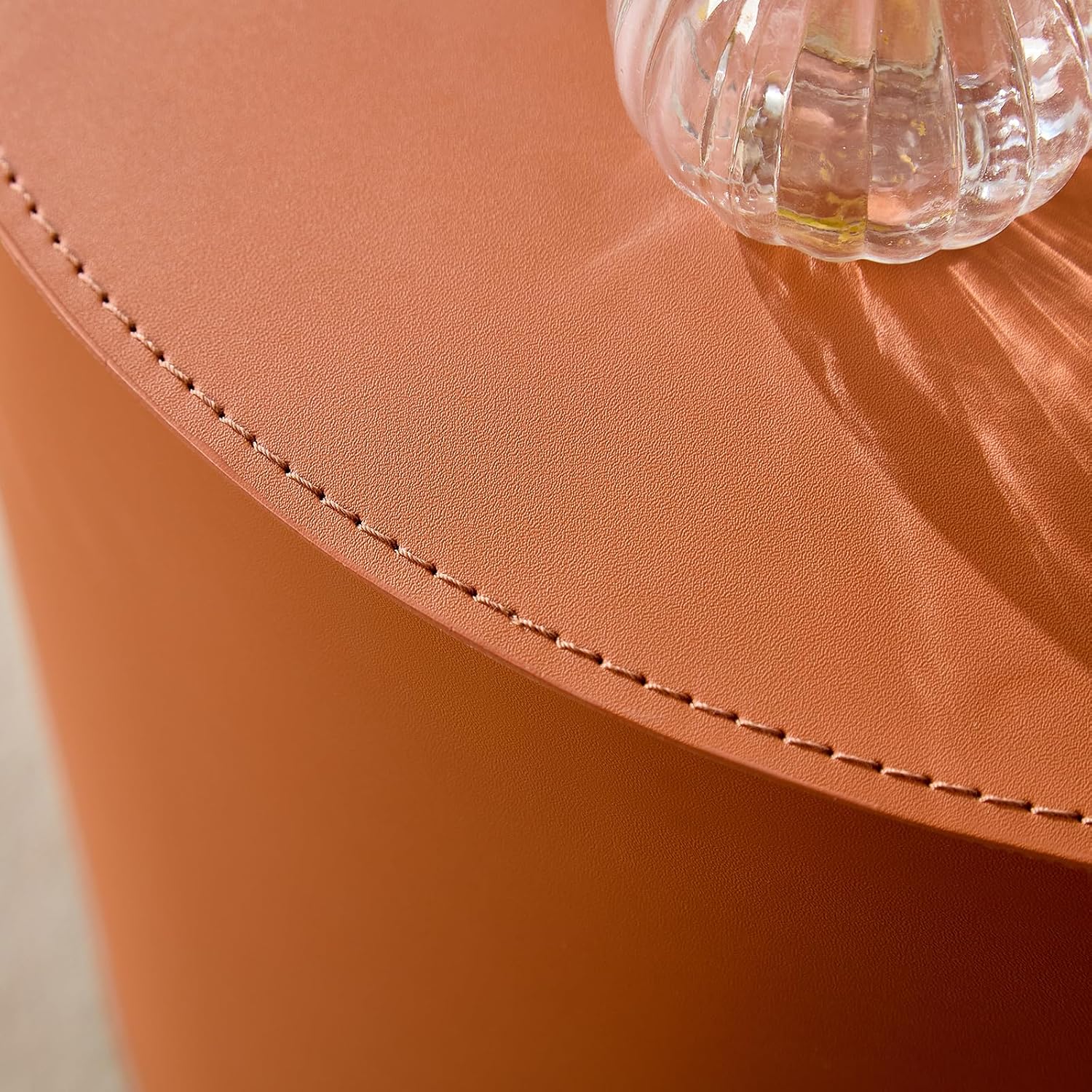 Modern Round Side Table Set of 2, MDF Core with Saddle Leather Upholstery, Cylinder Accent End Tables for Bedroom, Living Room, Apartment, Lounge, Bedside Decor, Coffee Table Use (Orange)