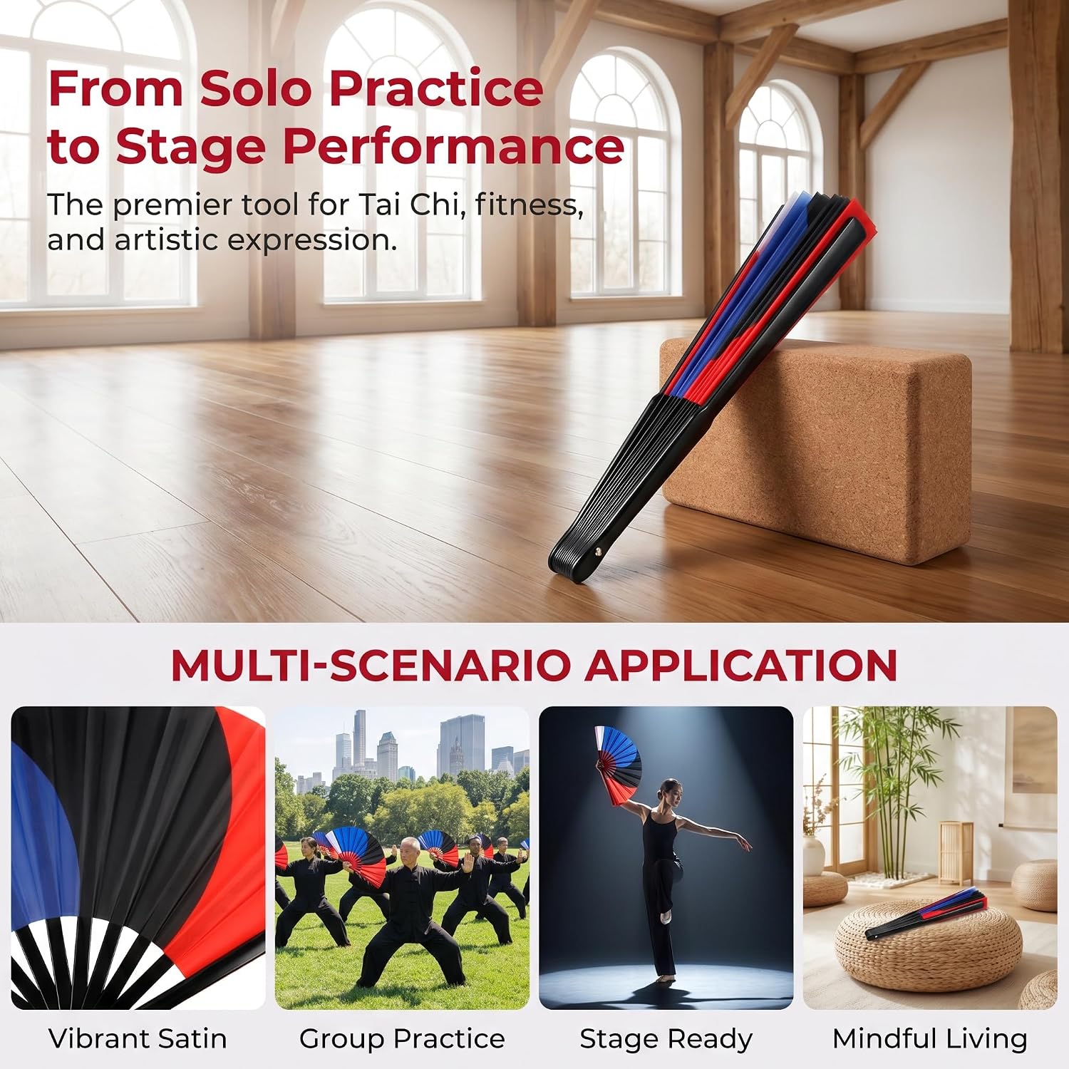 Tai Chi Kung Fu Folding Fan - Waterproof Silk, Easy Open, Martial Arts & Dance Performance Fan