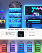 Display Arched Cabinet with Glass Doors, Curio Cabinet for Labubu Display 5-Tier Display Case with 7 Color RGB Lights for Collectibles, Display Cases for Book/Medal/Figure
