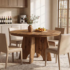 47" Solid Wood Round Dining Table for 4-6 People, Farmhouse Kitchen Table for Dining Room, Kitchen, Living Room, Rustic Brown