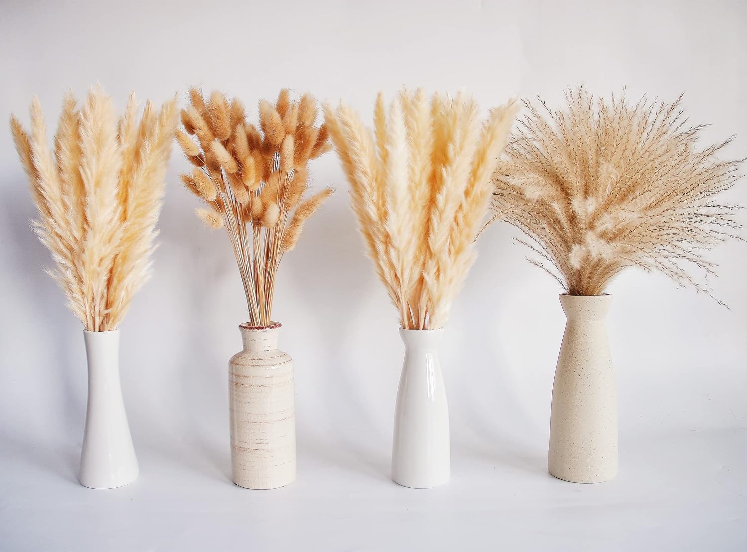 Natural Dried Pampas Grass Decor, Beige Pampas Grass, Bunny Tails Dried Flowers, Reed Grass Bouquet for Wedding Boho Flowers Home Table Decor, Rustic Farmhouse Party (100 in Total )