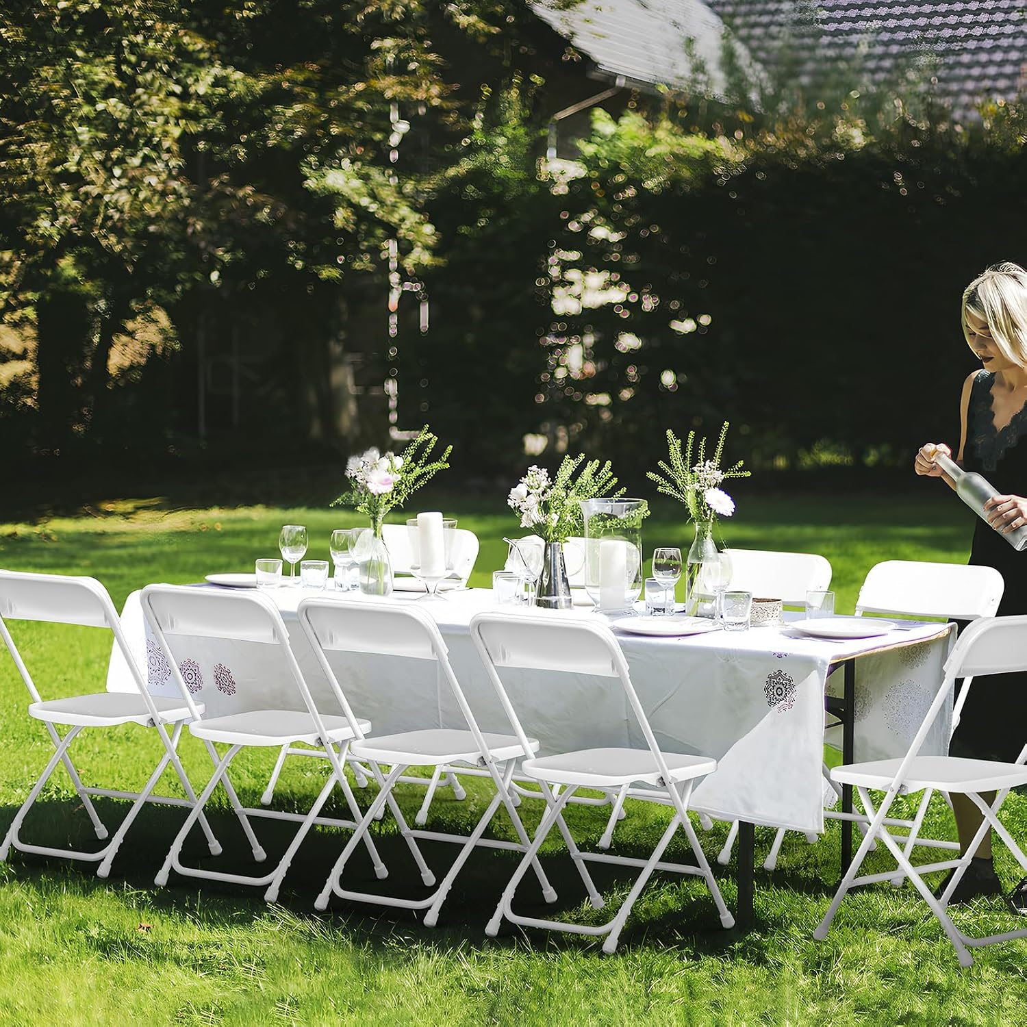 Folding Chair10 Pack,White Folding Chairs for Party Events Wedding Office Indoor Outdoor,Portable Plastic Stackable Commercial Seat with Steel Frame Capacity for 350lb