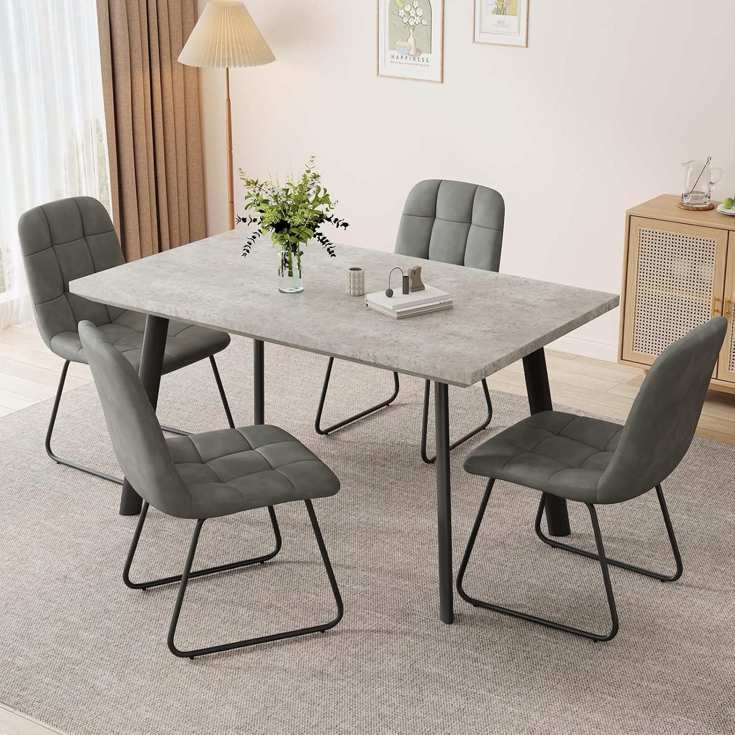 ZckyCine 46.5" Modern Grey Dining Table Set for Small Spaces, 5-Piece Set with Rectangular Table & 4 Padded Leather Chairs, Compact, Sturdy & Easy to Assemble (Table + 4 Grey Dining Chairs, 46.5")