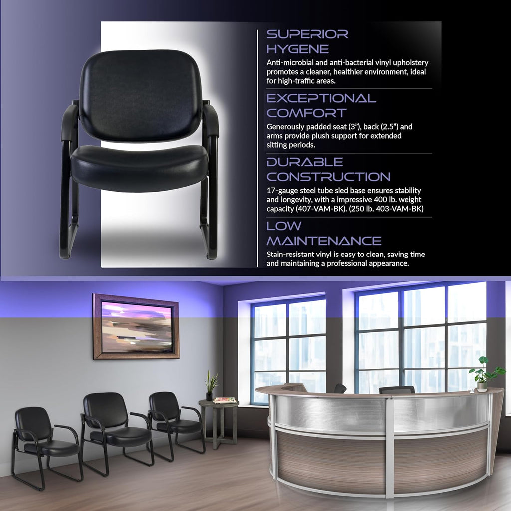 Romig Victor Guest and Reception Chair with Arms, Vinyl - Black