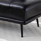 55" Modern Upholstered Bedroom Bench with Side Table - 360° Rotating Tray, PU Leather Cushion, Metal Legs for Living Room & Entryway (Black)