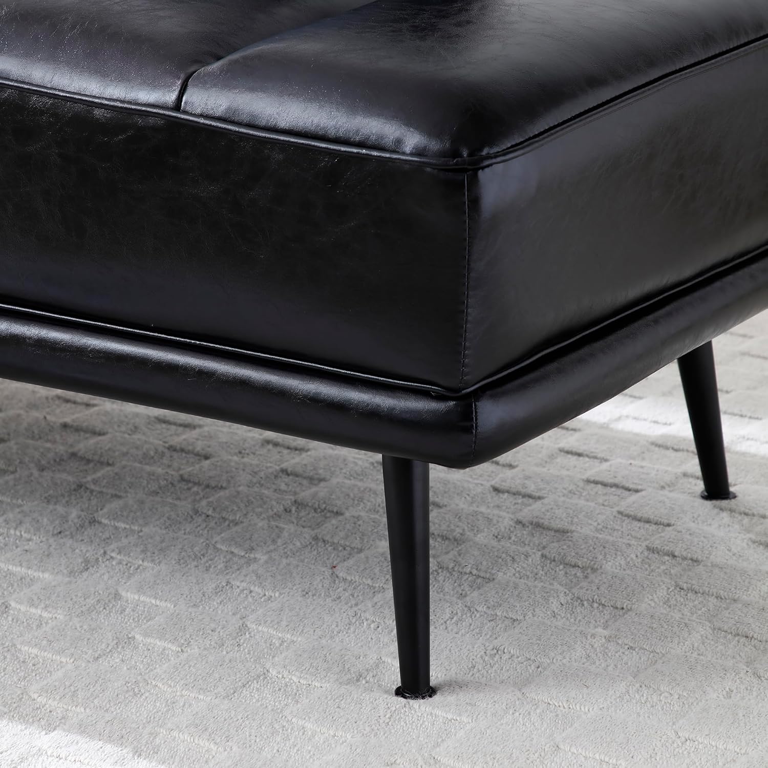 55" Modern Upholstered Bedroom Bench with Side Table - 360° Rotating Tray, PU Leather Cushion, Metal Legs for Living Room & Entryway (Black)
