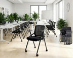 40 Pack Stackable Conference Room Chairs with Paddle Folding Office Chair Foldable Desk Chair Mesh Back and Arms for Conference Meeting Guest Reception Home Office Training Room Chair Black