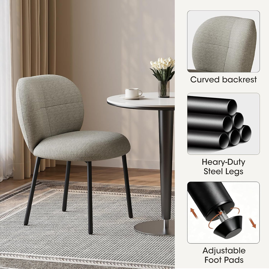 Modern Upholstered Dining Chairs, Linen Fabric Dining Chairs with Padded Seat & Back, Sturdy Metal Legs, Armless Kitchen Accent Chairs, 350 lbs Weight Capacity