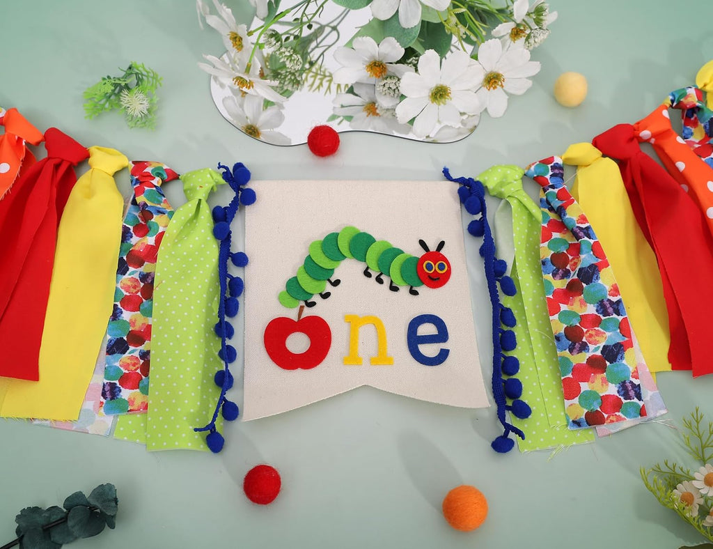 Caterpillar One High Chair Banner - Funny 1st Birthday Decorations,Hungry Caterpillar Colorful Ribbon Banner,First Fruit Birthday Highchair Garland,Colorful Cake Smash Party Photo Props