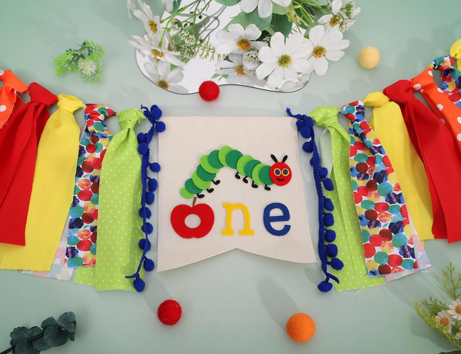 Caterpillar One High Chair Banner - Funny 1st Birthday Decorations,Hungry Caterpillar Colorful Ribbon Banner,First Fruit Birthday Highchair Garland,Colorful Cake Smash Party Photo Props