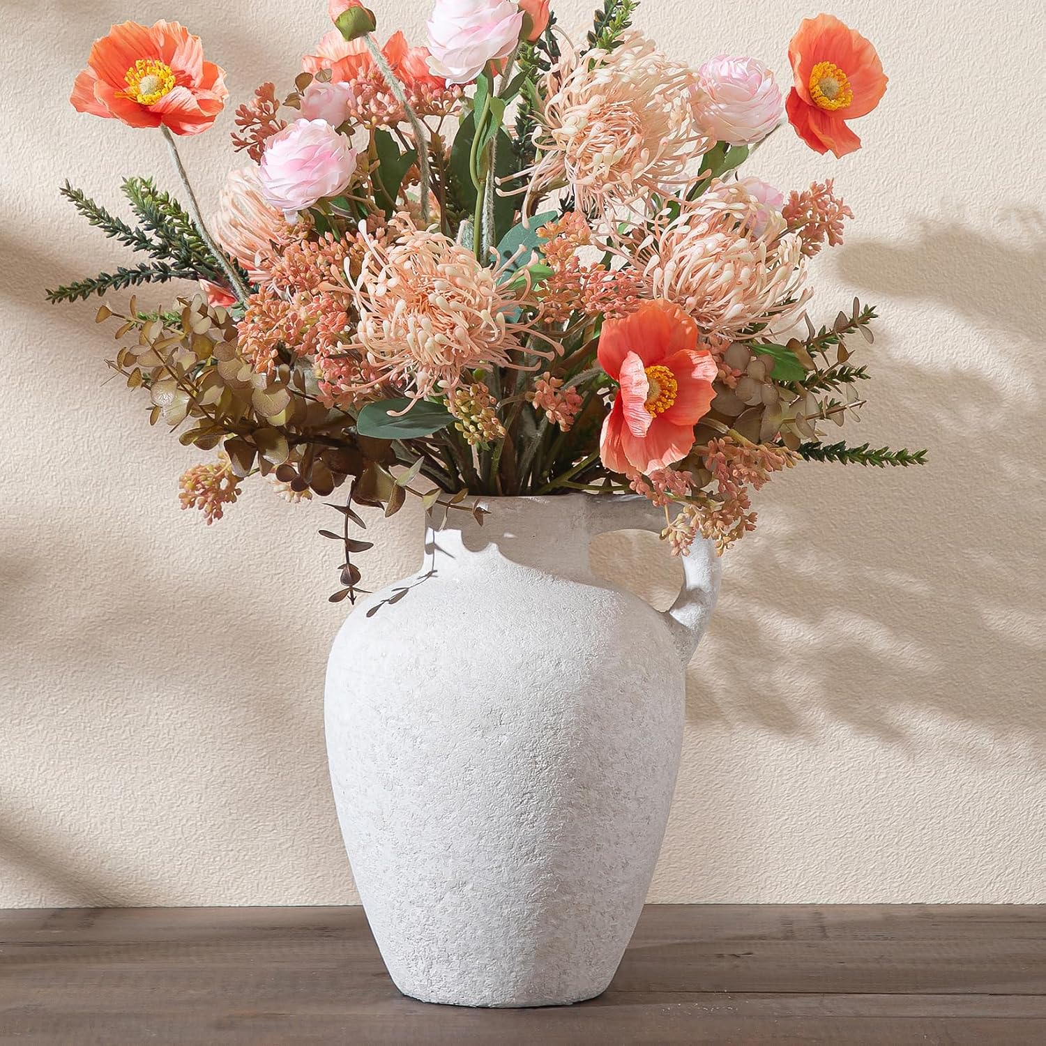 Ceramic Rustic Farmhouse Vase,8.85 Inch White Ceramic Decorative Flower for Home Decor Table Living Room Kitchen Bedroom Shelf Mantel Wedding Centerpiece Holiday & Wedding