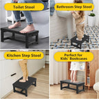 Step Stools for Adults Kids, Sturdy Wooden Stepping Stools with 450LB Capacity, Anti-Slip Bed Steps Stool for High Beds, Foot Stool One Step Stool for Kitchen Bathroom Bedroom, Black